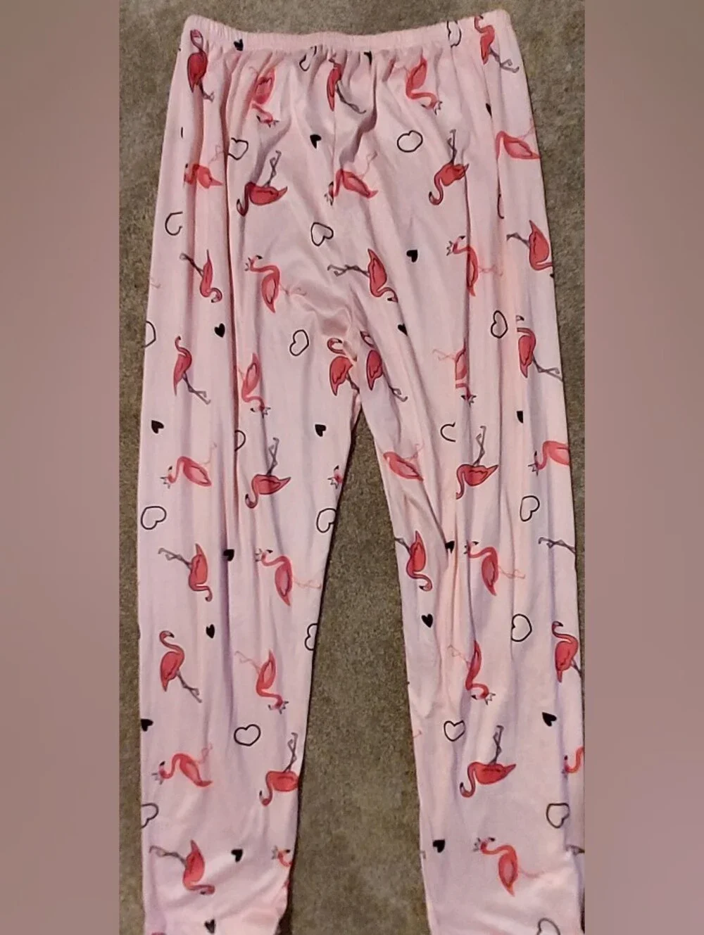 Pink Flamingo Pajama Lounge Pants Silky Soft Size 4 Elastic Waist Hearts
